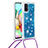 Funda Silicona Carcasa Goma Bling-Bling con Acollador Cordon Lanyard S03 para Samsung Galaxy A71 5G Azul