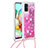 Funda Silicona Carcasa Goma Bling-Bling con Acollador Cordon Lanyard S03 para Samsung Galaxy A71 5G Rosa Roja