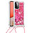 Funda Silicona Carcasa Goma Bling-Bling con Acollador Cordon Lanyard S03 para Samsung Galaxy A72 5G Rosa Roja