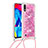 Funda Silicona Carcasa Goma Bling-Bling con Acollador Cordon Lanyard S03 para Samsung Galaxy M10 Rosa Roja