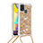 Funda Silicona Carcasa Goma Bling-Bling con Acollador Cordon Lanyard S03 para Samsung Galaxy M21s Oro