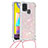Funda Silicona Carcasa Goma Bling-Bling con Acollador Cordon Lanyard S03 para Samsung Galaxy M21s Rosa