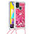 Funda Silicona Carcasa Goma Bling-Bling con Acollador Cordon Lanyard S03 para Samsung Galaxy M21s Rosa Roja