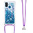 Funda Silicona Carcasa Goma Bling-Bling con Acollador Cordon Lanyard S03 para Samsung Galaxy M30s Azul