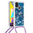 Funda Silicona Carcasa Goma Bling-Bling con Acollador Cordon Lanyard S03 para Samsung Galaxy M31 Azul