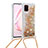 Funda Silicona Carcasa Goma Bling-Bling con Acollador Cordon Lanyard S03 para Samsung Galaxy Note 10 Lite Oro