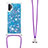 Funda Silicona Carcasa Goma Bling-Bling con Acollador Cordon Lanyard S03 para Samsung Galaxy Note 10 Plus 5G Azul