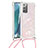 Funda Silicona Carcasa Goma Bling-Bling con Acollador Cordon Lanyard S03 para Samsung Galaxy Note 20 5G Rosa