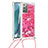Funda Silicona Carcasa Goma Bling-Bling con Acollador Cordon Lanyard S03 para Samsung Galaxy Note 20 5G Rosa Roja