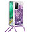 Funda Silicona Carcasa Goma Bling-Bling con Acollador Cordon Lanyard S03 para Xiaomi Mi 10T Pro 5G Morado