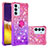 Funda Silicona Carcasa Goma Bling-Bling con Anillo de dedo Soporte S02 para Samsung Galaxy A82 5G Rosa Roja