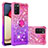Funda Silicona Carcasa Goma Bling-Bling con Anillo de dedo Soporte S02 para Samsung Galaxy M02s Rosa Roja