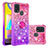 Funda Silicona Carcasa Goma Bling-Bling con Anillo de dedo Soporte S02 para Samsung Galaxy M21s Rosa Roja