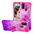Funda Silicona Carcasa Goma Bling-Bling con Anillo de dedo Soporte S02 para Samsung Galaxy M30s Rosa Roja
