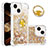 Funda Silicona Carcasa Goma Bling-Bling con Anillo de dedo Soporte S03 para Apple iPhone 13 Oro