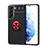 Funda Silicona Carcasa Ultrafina Goma con Magnetico Anillo de dedo Soporte A03 para Samsung Galaxy S22 5G Rojo y Negro