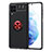 Funda Silicona Carcasa Ultrafina Goma con Magnetico Anillo de dedo Soporte JM1 para Samsung Galaxy F62 5G Rojo y Negro