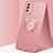 Funda Silicona Carcasa Ultrafina Goma con Magnetico Anillo de dedo Soporte T01 para Huawei Honor X10 5G Oro Rosa