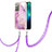 Funda Silicona Gel Goma Patron de Moda Carcasa con Acollador Cordon Lanyard Y05B para Samsung Galaxy Note 20 5G Purpura Claro