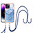 Funda Silicona Gel Goma Patron de Moda Carcasa con Acollador Cordon Lanyard Y07B para Apple iPhone 13 Pro Azul