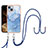 Funda Silicona Gel Goma Patron de Moda Carcasa con Acollador Cordon Lanyard Y07B para Apple iPhone 14 Plus Azul
