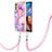 Funda Silicona Gel Goma Patron de Moda Carcasa con Acollador Cordon Lanyard Y07B para Motorola Moto E32s Purpura Claro