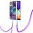 Funda Silicona Gel Goma Patron de Moda Carcasa con Acollador Cordon Lanyard YB7 para Samsung Galaxy M32 4G Morado