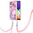 Funda Silicona Gel Goma Patron de Moda Carcasa con Acollador Cordon Lanyard YB7 para Samsung Galaxy M32 4G Purpura Claro