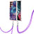 Funda Silicona Gel Goma Patron de Moda Carcasa con Acollador Cordon Lanyard YB7 para Samsung Galaxy S22 Ultra 5G Morado