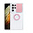 Funda Silicona Ultrafina Carcasa Transparente con Anillo de dedo Soporte S02 para Samsung Galaxy S22 Ultra 5G Rosa