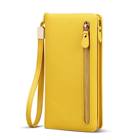 Bolso Cartera Protectora Funda de Cuero con tapa de seda Universal T01 Amarillo