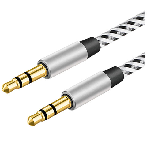 Cable Mini Jack de 3.5mm Adaptador Estereo Doble Macho Plano Audio A06 Plata