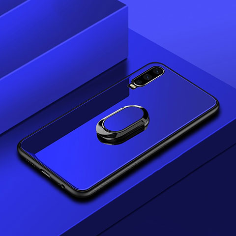 Carcasa Bumper Funda Silicona Espejo con Anillo de dedo Soporte para Huawei P30 Azul