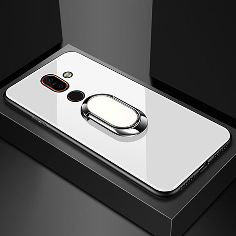 Carcasa Bumper Funda Silicona Espejo con Anillo de dedo Soporte para Nokia 7 Plus Blanco