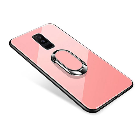 Carcasa Bumper Funda Silicona Espejo con Anillo de dedo Soporte para Samsung Galaxy A6 Plus (2018) Oro Rosa