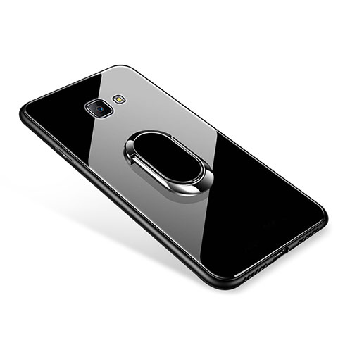 Carcasa Bumper Funda Silicona Espejo con Anillo de dedo Soporte para Samsung Galaxy J7 Prime Negro