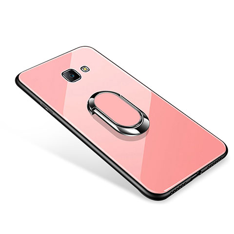 Carcasa Bumper Funda Silicona Espejo con Anillo de dedo Soporte para Samsung Galaxy J7 Prime Oro Rosa