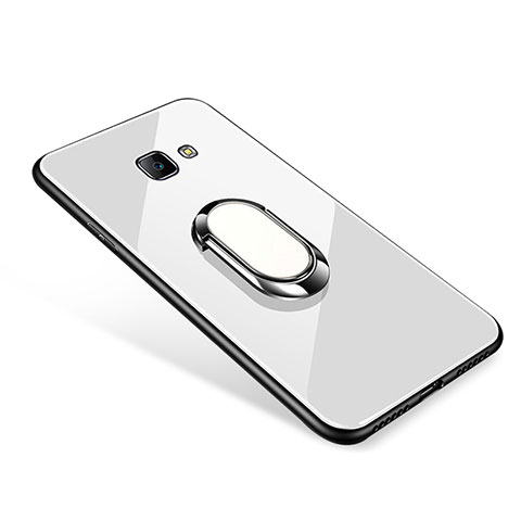 Carcasa Bumper Funda Silicona Espejo con Anillo de dedo Soporte para Samsung Galaxy On7 (2016) G6100 Blanco