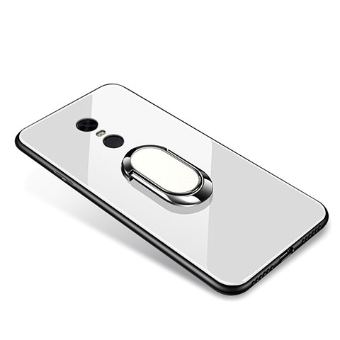 Carcasa Bumper Funda Silicona Espejo con Anillo de dedo Soporte para Xiaomi Redmi 5 Plus Blanco