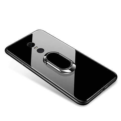 Carcasa Bumper Funda Silicona Espejo con Anillo de dedo Soporte para Xiaomi Redmi 5 Plus Negro