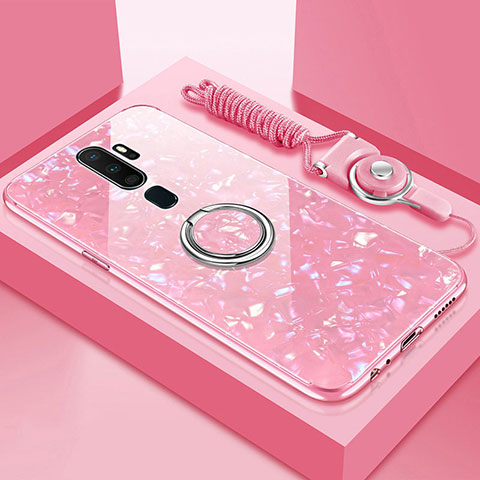 Carcasa Bumper Funda Silicona Espejo con Magnetico Anillo de dedo Soporte A01 para Oppo A5 (2020) Rosa