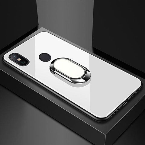 Carcasa Bumper Funda Silicona Espejo con Magnetico Anillo de dedo Soporte A01 para Xiaomi Redmi 6 Pro Blanco