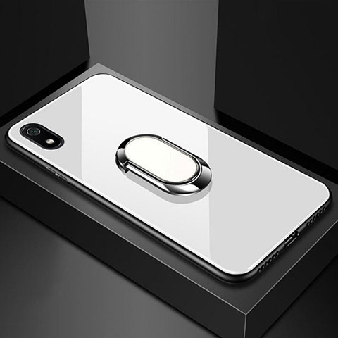 Carcasa Bumper Funda Silicona Espejo con Magnetico Anillo de dedo Soporte A01 para Xiaomi Redmi 7A Blanco