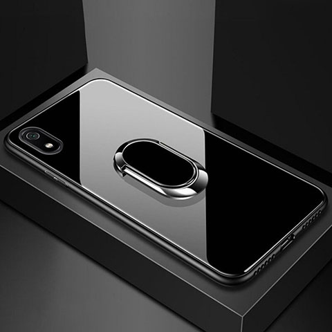 Carcasa Bumper Funda Silicona Espejo con Magnetico Anillo de dedo Soporte A01 para Xiaomi Redmi 7A Negro