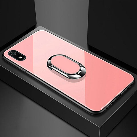 Carcasa Bumper Funda Silicona Espejo con Magnetico Anillo de dedo Soporte A01 para Xiaomi Redmi 7A Oro Rosa