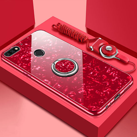 Carcasa Bumper Funda Silicona Espejo con Magnetico Anillo de dedo Soporte M01 para Huawei Enjoy 8e Rojo