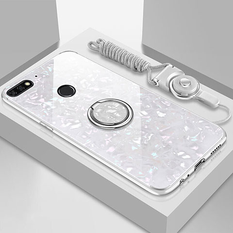 Carcasa Bumper Funda Silicona Espejo con Magnetico Anillo de dedo Soporte M01 para Huawei Honor 7A Blanco