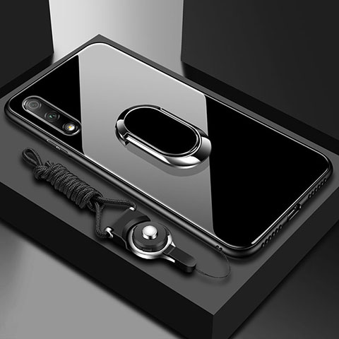 Carcasa Bumper Funda Silicona Espejo con Magnetico Anillo de dedo Soporte para Huawei Enjoy 10 Negro