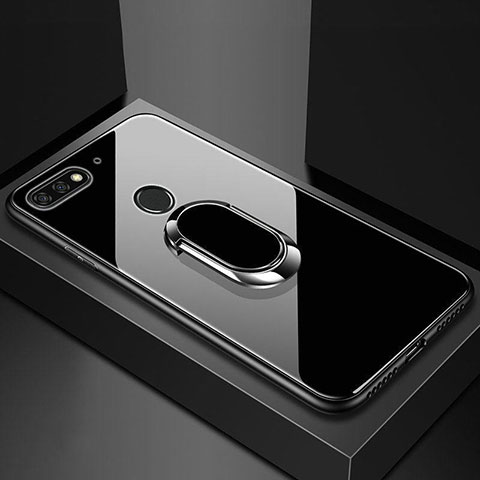 Carcasa Bumper Funda Silicona Espejo con Magnetico Anillo de dedo Soporte para Huawei Enjoy 8e Negro