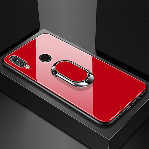 Carcasa Bumper Funda Silicona Espejo con Magnetico Anillo de dedo Soporte para Huawei Honor V10 Lite Rojo